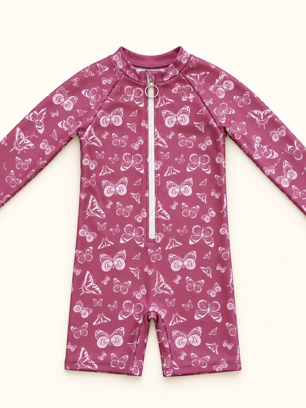 Current Tyed Girls' Long Sleeve Butterfly One-Piece Rash Guard Swimsuit - Pink